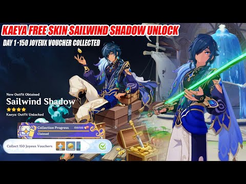 Kaeya Free Skin Sailwind Shadow Unlock - 150 Joyeux Voucher Collected - All Chest & Puzzle