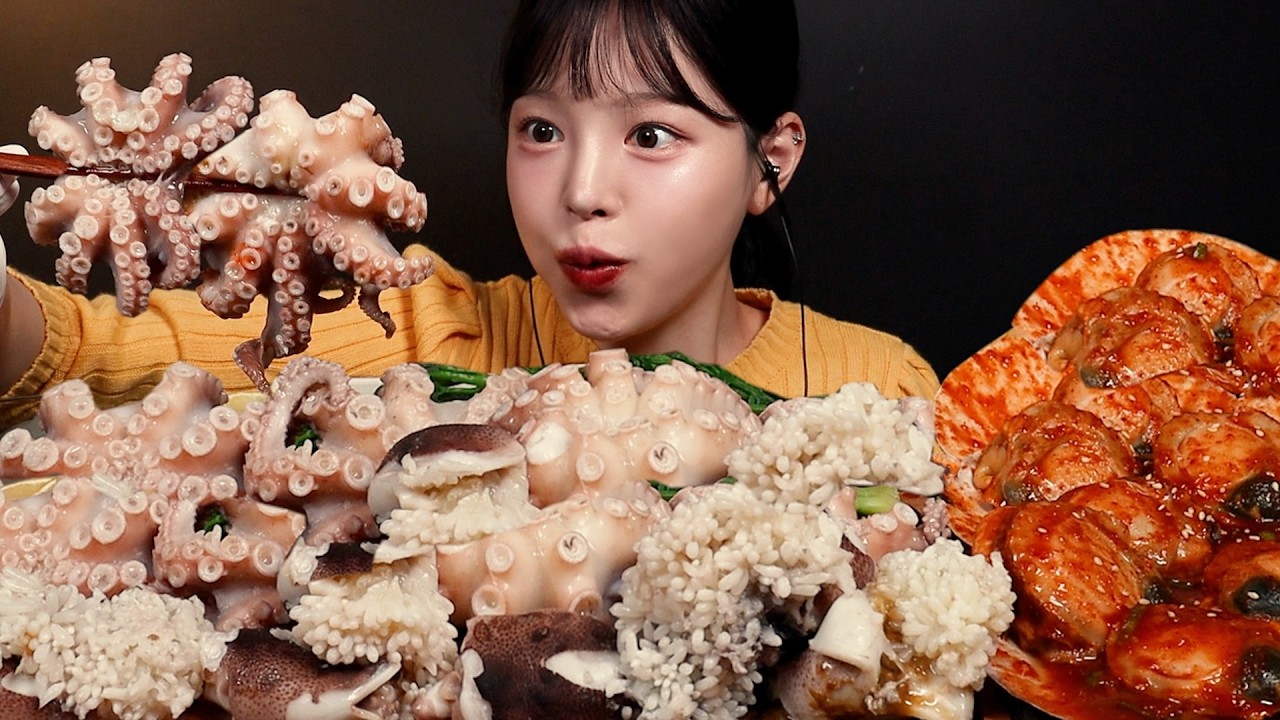 SUB)미친 크기의 알쭈꾸미 먹방!🐙대왕 불닭가리비에 냉이나물 두릅 달래무침까지 봄맞이 제철음식 특집 