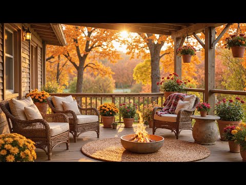 Peaceful Autumn Porch and Fireplace 🔥 Soft Piano Music with Calm Fall Vibes for Work & Study
