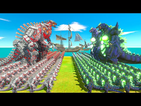 Growing Size Comparison : 2 vs 2 - Super Godzilla vs Mechagodzilla ! Animal Revolt Battle Simulator
