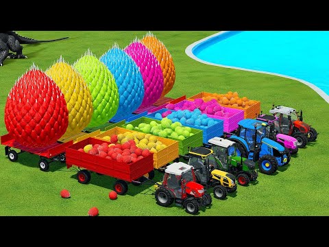 RIGITRAC vs LANDINI vs JOHN DEERE vs FENDT TRACTORS BATTLE WITH DRAGON EGGS - Farming Simulator 22