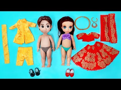 Princess Dolls Indian Wedding Dress Up For Ariel Bride & Groom | DIY for Kids
