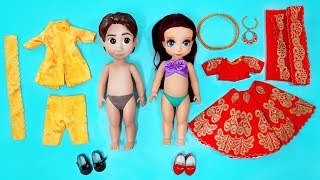 Princess Dolls Indian Wedding Dress Up For Ariel Bride & Groom | DIY for Kids