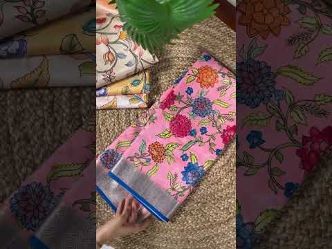 Off White Elegant Tasar Silk Saree with Traditional Floral Print & Viscose Border – 5.5 Meter Saree with Unstitched Blouse