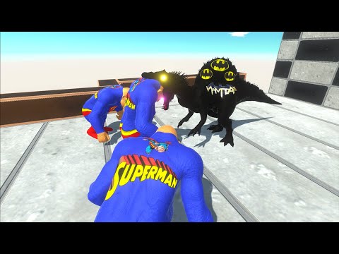 3X SUPERMAN GORO VS BATMAN SPINOSAURUS DEATH FALL - Animal Revolt Battle Simulator