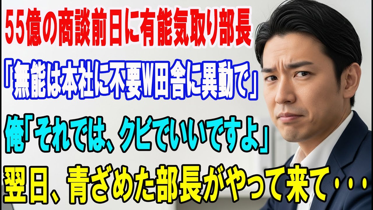 【朗読スカッと人気動画まとめ】商談前日に有能気取り部長「無能は本社に不要w田舎へ異動で」俺「ク?