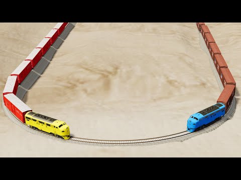 Trains Vs Impossible U Shape Rail Tracks Crossover - BeamNG.Drive