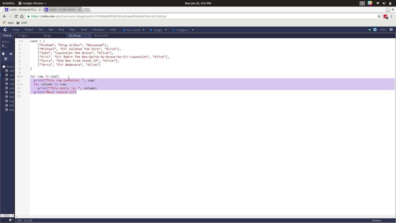 IT-140 Module 4 2D Lists
