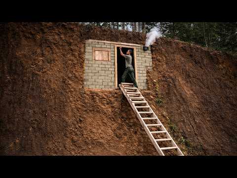 Building Underground Shelter on a High Cliff | Smart Door System and Hidden Ladder Design