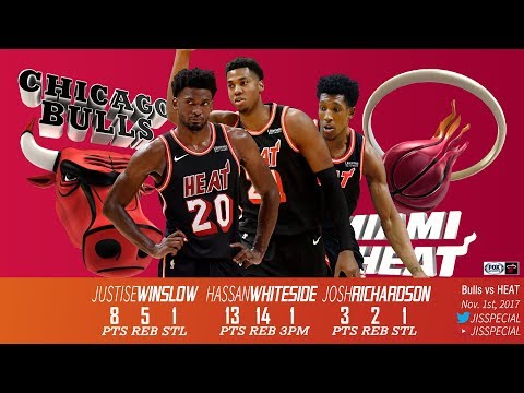 2017.11.01 Bulls vs Heat Justise Winslow, Hassan Whiteside, Josh Richardson Highlights
