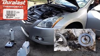 2011 Nissan Altima 2.5 Thermostats replaced/PCV  location/air filter/Amsoil coolant refill/St.Nick