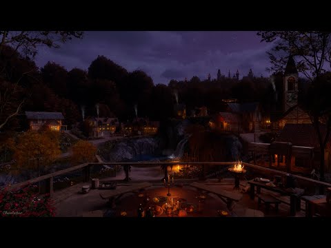 Fantasy Medieval Autumn Night Ambience | Crackling Fire, Crickets, Owl, Water, Calming Nature Sounds