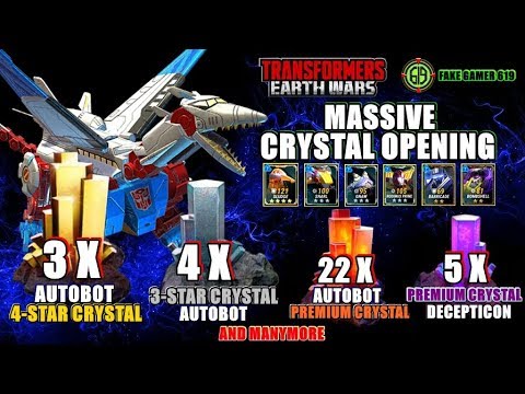 3X 4-Star Crystals, 4X 3-Star, 22X AUTOBOT Premium, 5X DECEPTICON Premium Crystals (commentary)