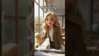Learn Cleaning Verbs with Teacher Mia! | Sweeping, Mopping, Dusting | Kids English Learning