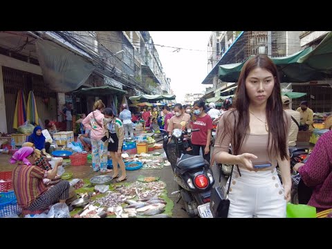 Cambodian real life in busy market - vendors, food, fruit & more...
