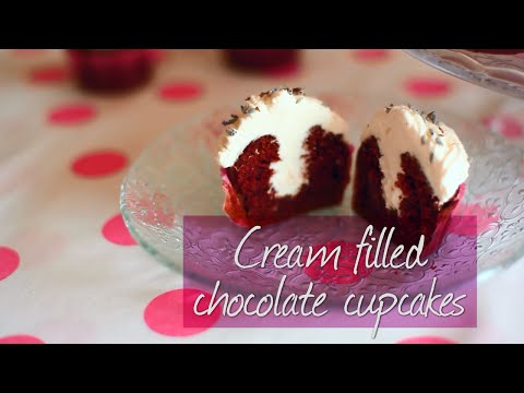 Cream filled chocolate cupcakes | Video recipe