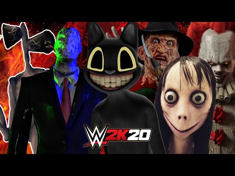 MOMO vs SIREN HEAD vs CARTOON CAT vs FREDDY vs SLENDERMAN vs PENNYWISE | WWE 2K20 Gameplay