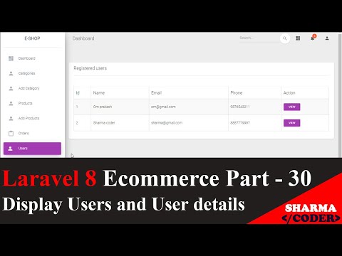 Laravel 8 Ecom Part 30 Show registered users and view user details in Admin Dashboard