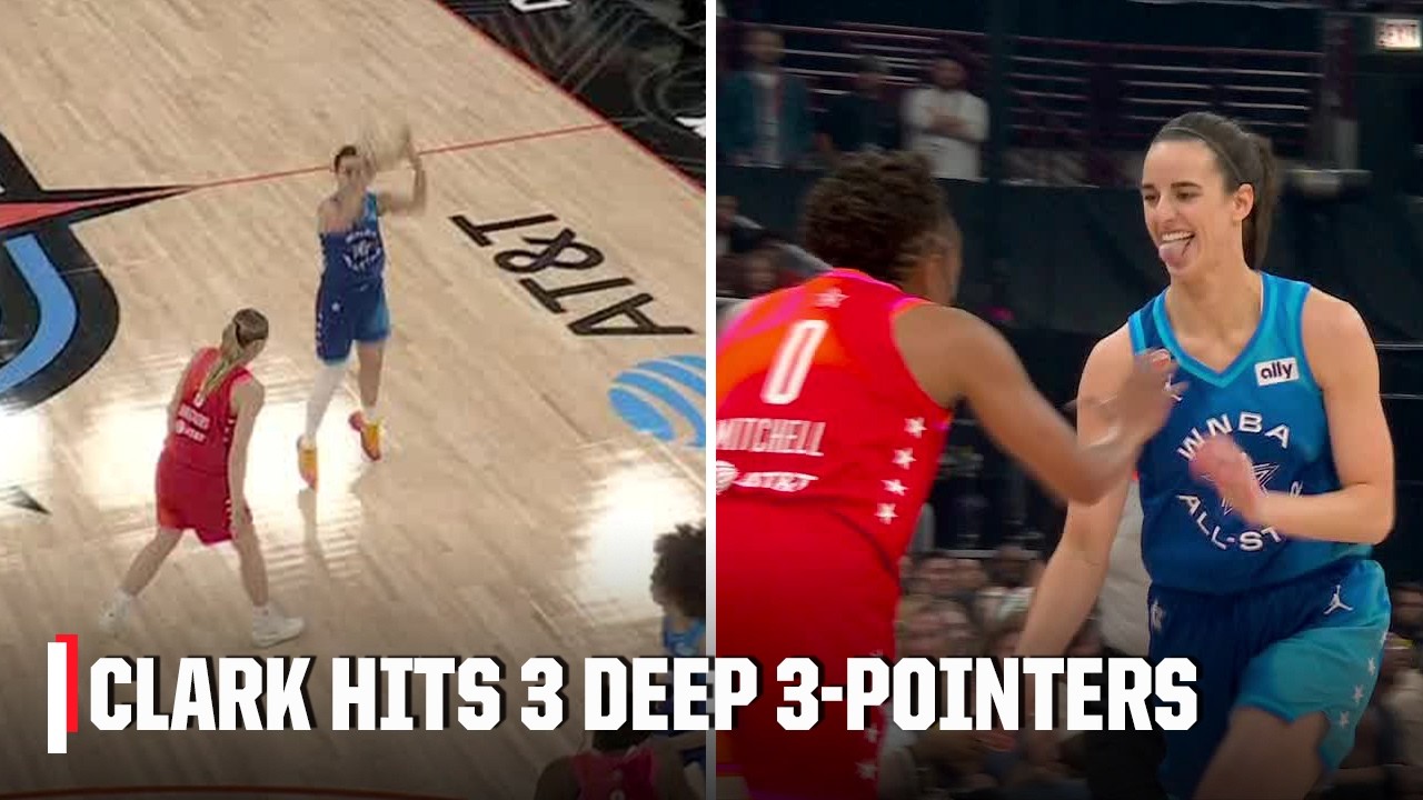 FROM THE LOGO 😤 Caitlin Clark hits 3 long-range 3-pointers to open the All-Star Game | WNBA on ESPN