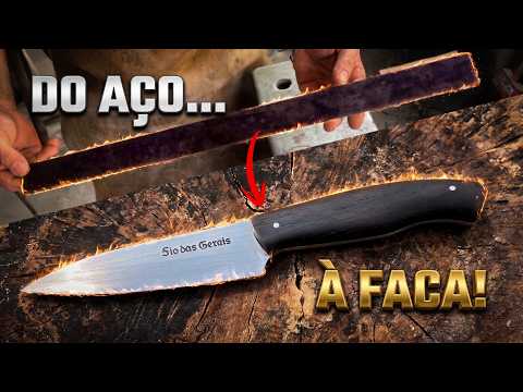 Como um pedaço de AÇO BRUTO vira uma FACA ARTESANAL por DESBASTE (do zero ao fio)