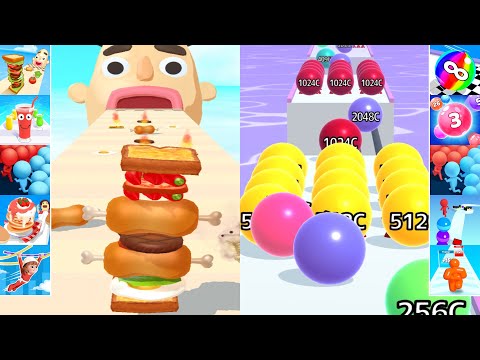 ✅ Satisfying Video Mobile Games - Sandwich Runner vs Ball Run 2048 Infinity - Android iOS All Levels