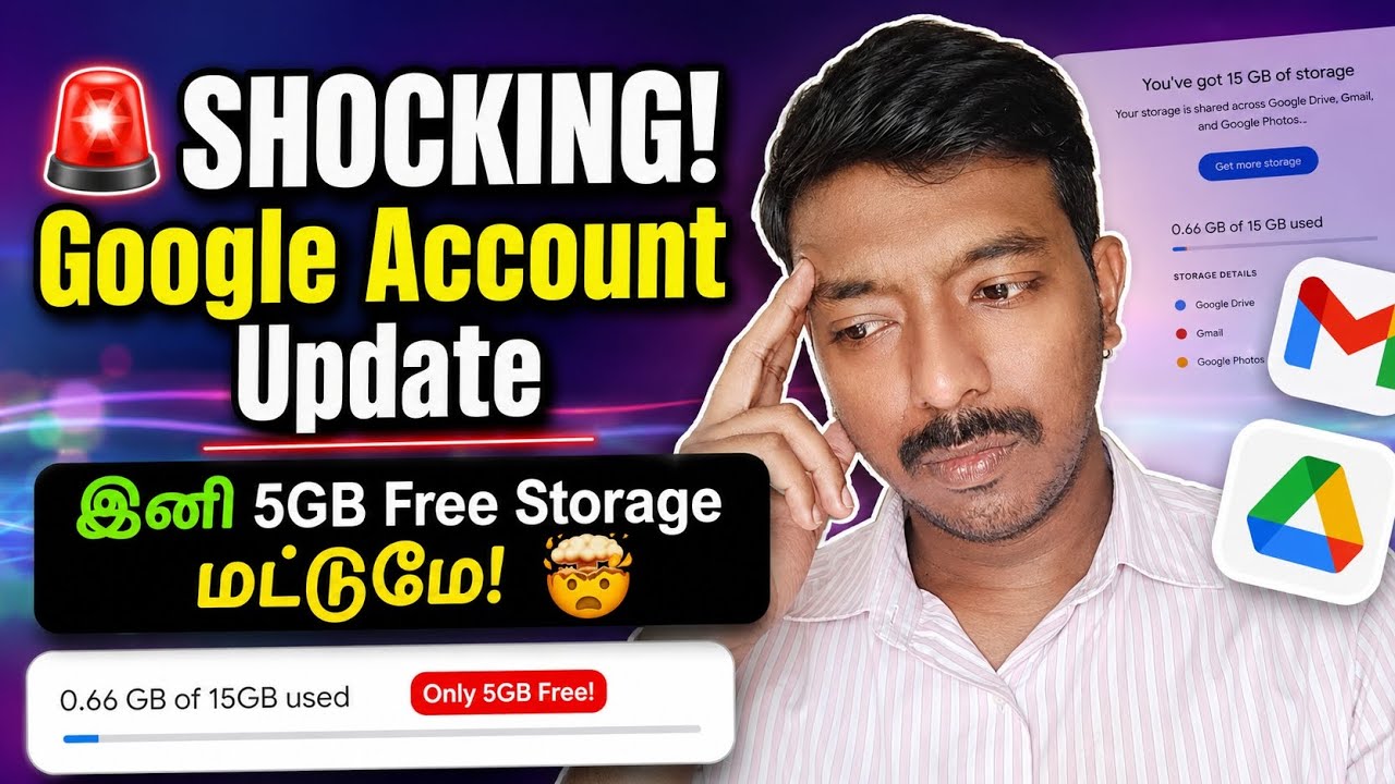 ​🚨 அதிர்ச்சி! Google Account Free Storage 15GB-லிருந்து 5GB ஆக குறைப்பு! 😱 (Ho