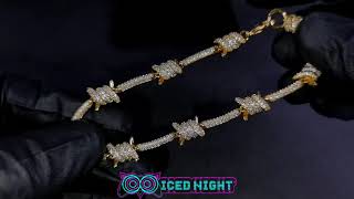 Iced Out Barb Wire Bracelet In Gold