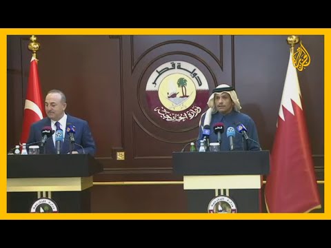 شاهد مؤتمر صحفي لوزير الخارجية القطري ونظيره التركي في الدوحة