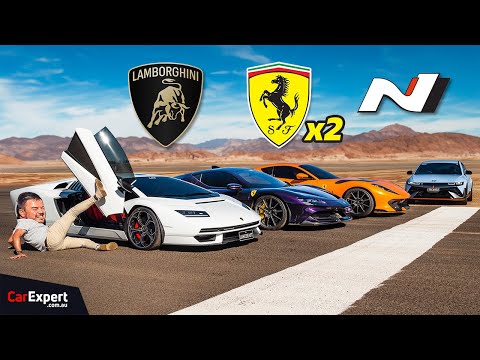 Drag Race: Lamborghini Countach v SF90 v Hyundai v 812 Competizione