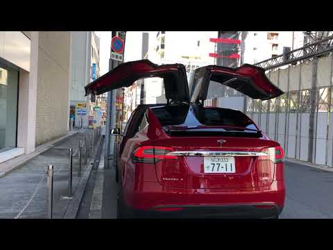 テスラのSUV「モデルX」のウイングドアが、通過中のトラックによって引きちぎられる