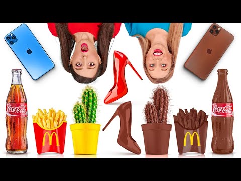 REAL VS CHOCOLATE FOOD CHALLENGE || Last One to Eat Wins! Taste Test by 123 GO! FOOD