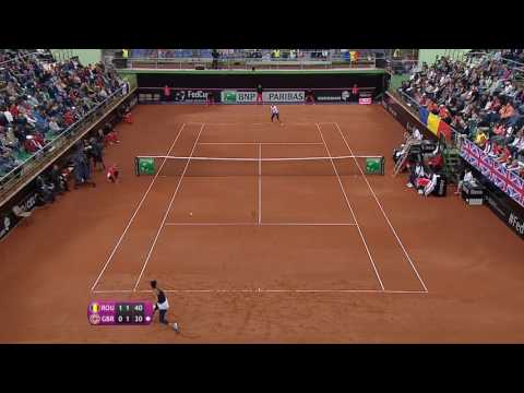 Heather Watson forehand hot shot at the Fed Cup against Begu