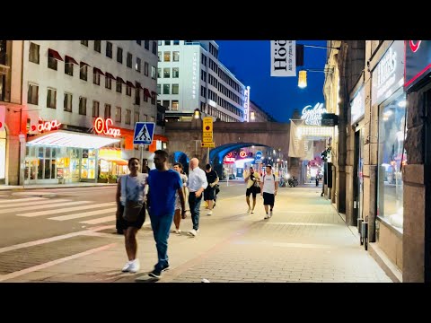 Stockholm Walks: Kungsgatan. Summer evening in beautiful part of central Stockholm. Streetlife in 4K