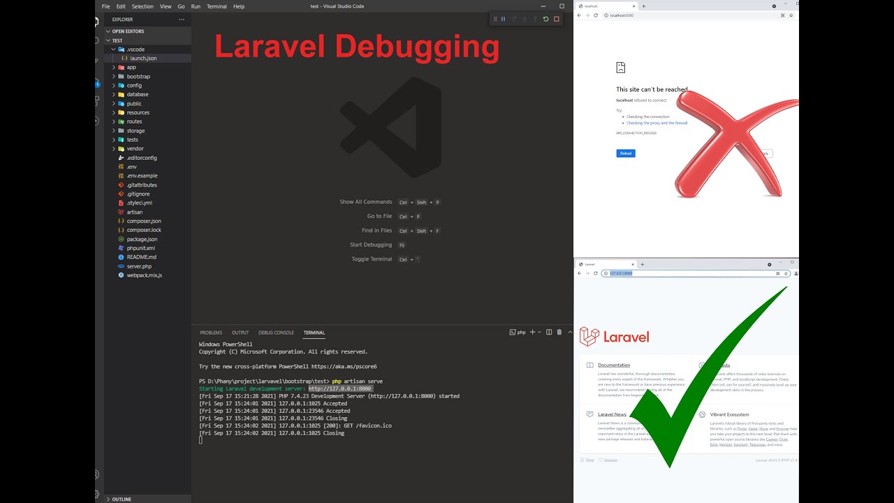 how to run debug mode php in visual studio code in laravel framework