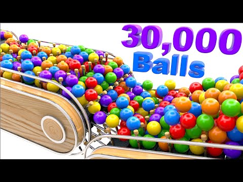 30,000 Balls marble run 3D on the spiral stairs. Rigid body simulation C4D, Blender. Satisfying race
