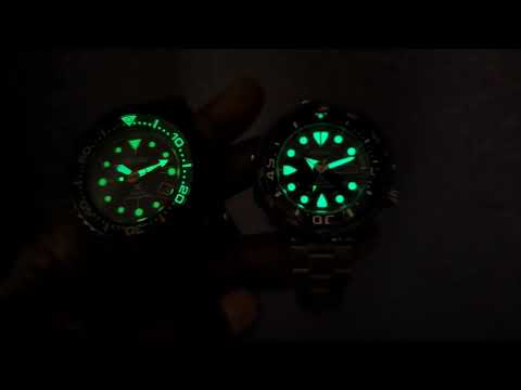 Lume Wars - Seiko Blue Marine Monster (SRP653K1) vs Seiko Baby Darth Tuna (SNE577P1)
