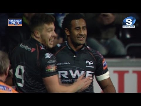Nice Aisea Natoga footwork for his 1st Try - Ospreys v Cardiff Blues 21st March 2014