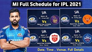 IPL 2021 : Mumbai Indians Full Schedule | mi all 14 match Schedule 2021 | ipl 2021 Schedule