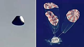 NASA 4K Artemis II Splashdown on Earth Back from Moon: Full Capsule Reentry and Parachute Deployment