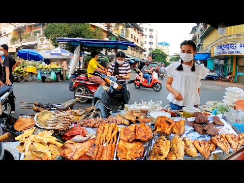 Many Different Kinds of Delicious Food at Olympic Market | Cambodian Street Food Evening Tour