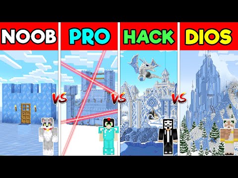 Ultimate Minecraft Base Showdown: ICE CASTLE Noob vs Pro vs HACKER vs GOD 😱
