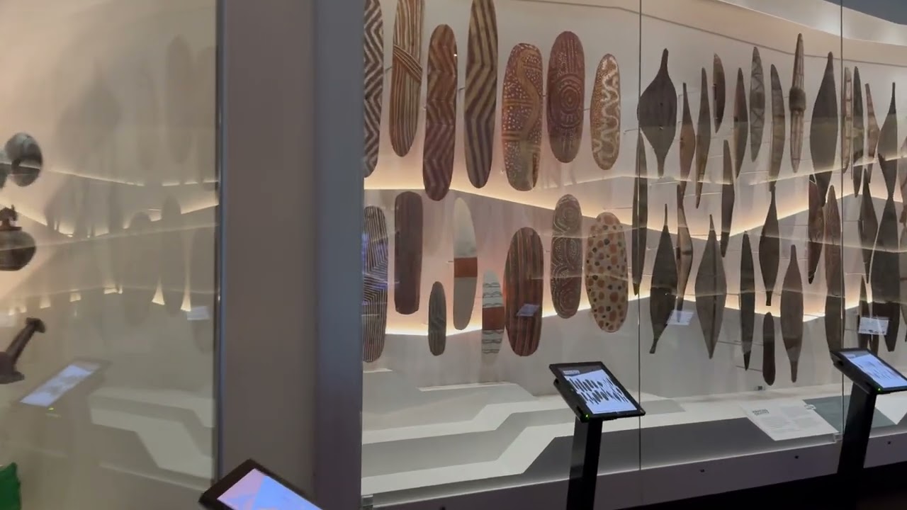 A visitor explores Bunjilaka Aboriginal Cultural Centre.