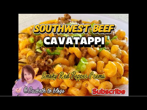 Southwest Beef Cavatappi with Green Pepper & Smoky Red Pepper Crema | @Luzbeth tv blogs