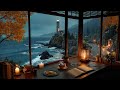 Rainy Seaside Study Room Ambience ️ Warm Jazz Rain Sounds For Study And Relaxation