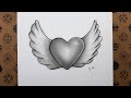 Easy Pencil Drawings How To Draw 3D Heart With Wings Valentine S Day Drawings 2022