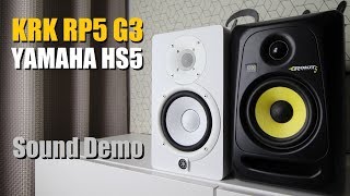 Video thumbnail for KRK Rokit 5 RP5G3 vs Yamaha HS5  ||  Sound Demo w/ Bass Test by DSAUDIO.review