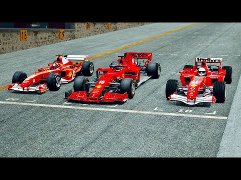 Ferrari F1 2020 vs Ferrari F1 2004 vs Ferrari F1 2002 at Nordschleife