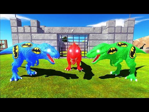 BATMAN T-REX COLORED TEAM CASTLE DEATH RUN  - Animal Revolt Battle Simulator