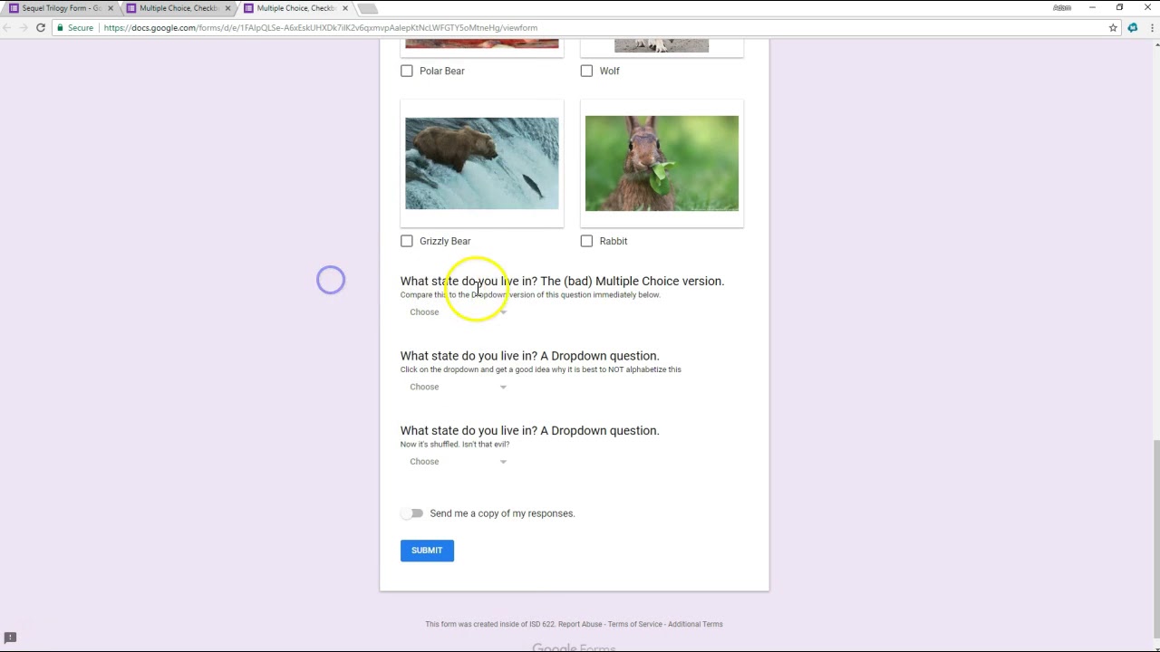 Dropdown Questions in Google Forms