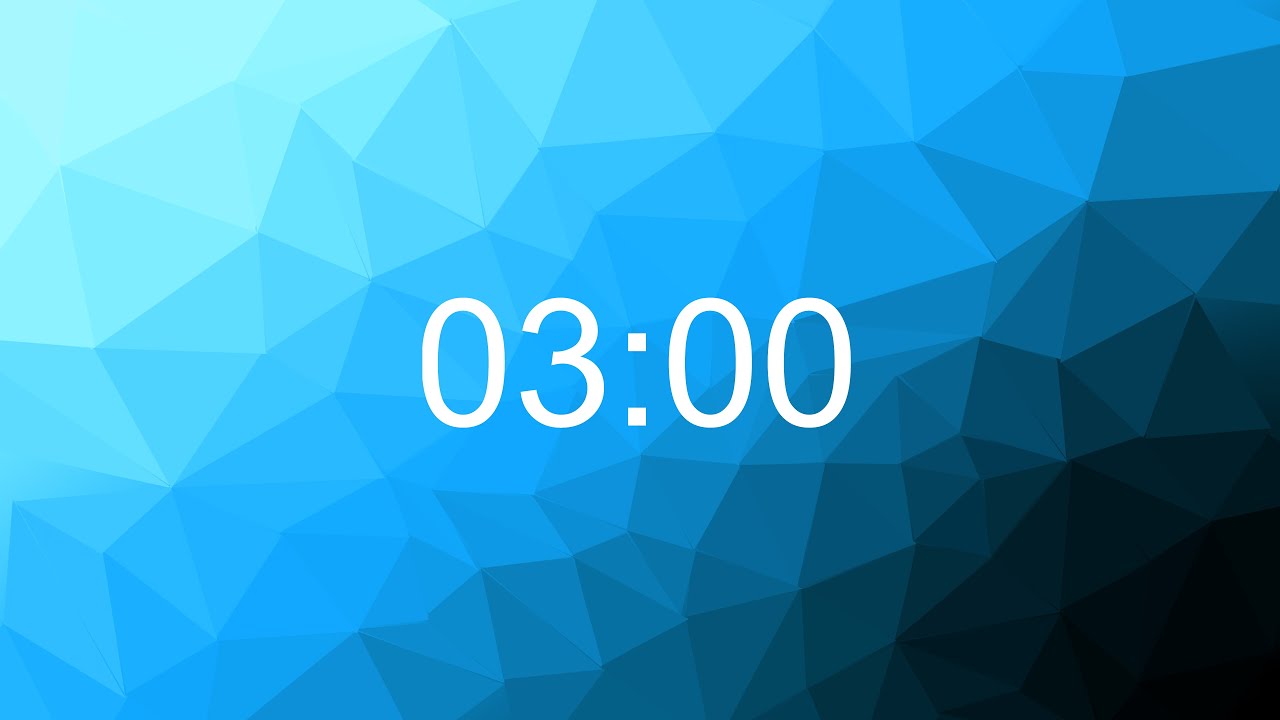 3 minute Silent Timer - count UP - blue polygon background